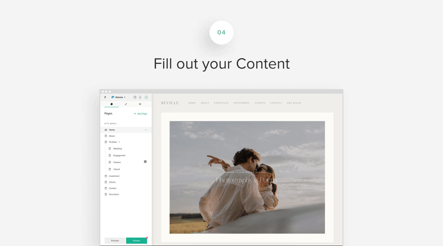 step four to design a photography website - add photos and images