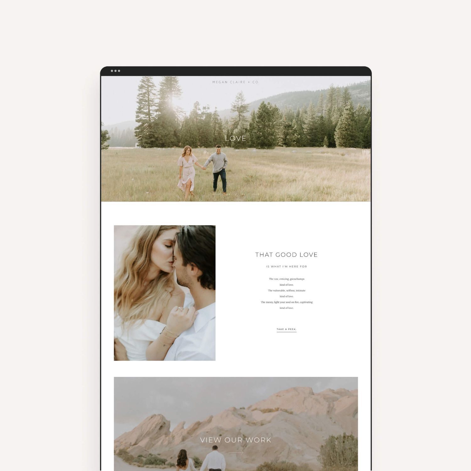 Megan Claire + Co Inspiring photography website built with Pixieset 