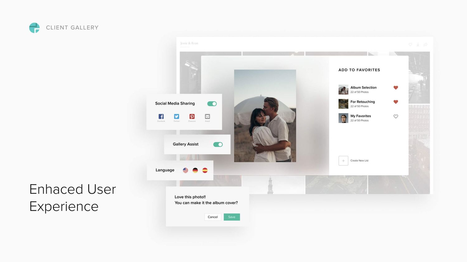 pixieset client gallery user experience features