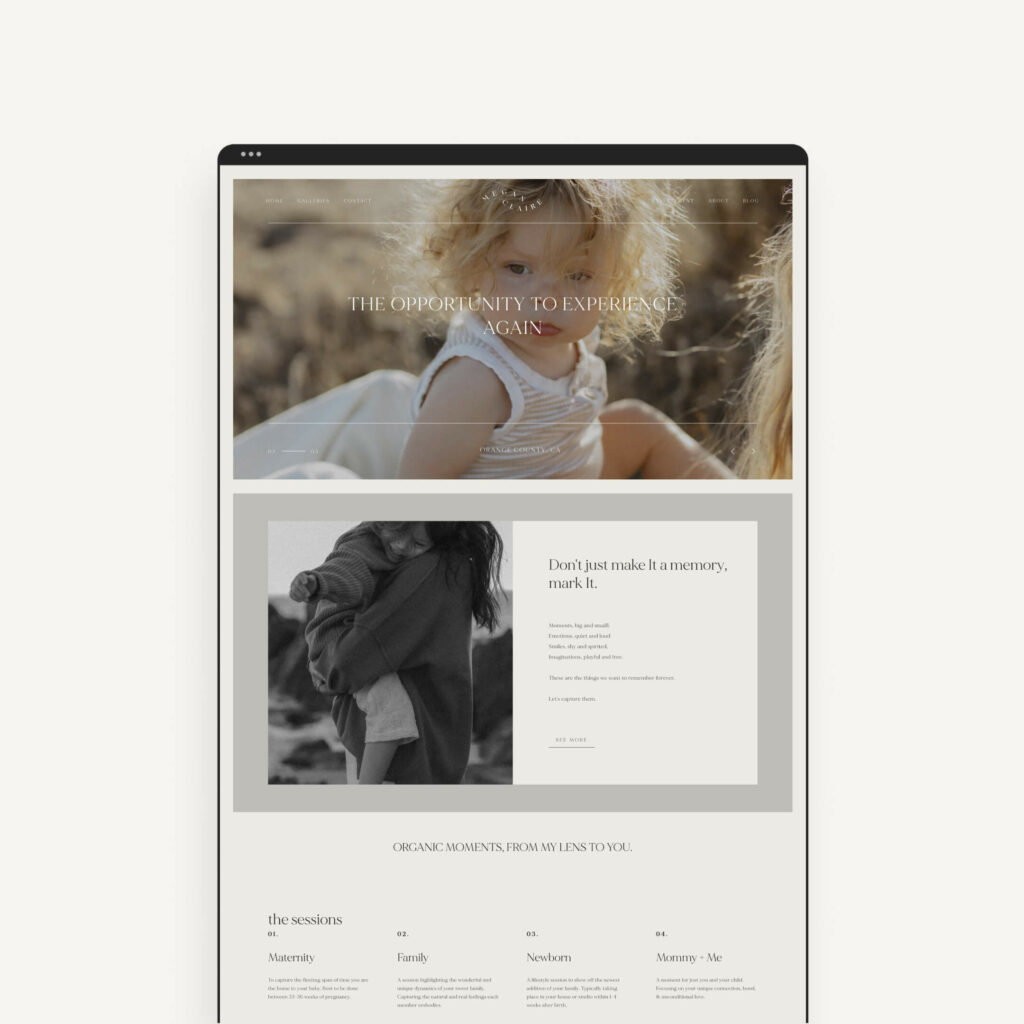 Megan Claire + Co Inspiring photography website built with Pixieset 