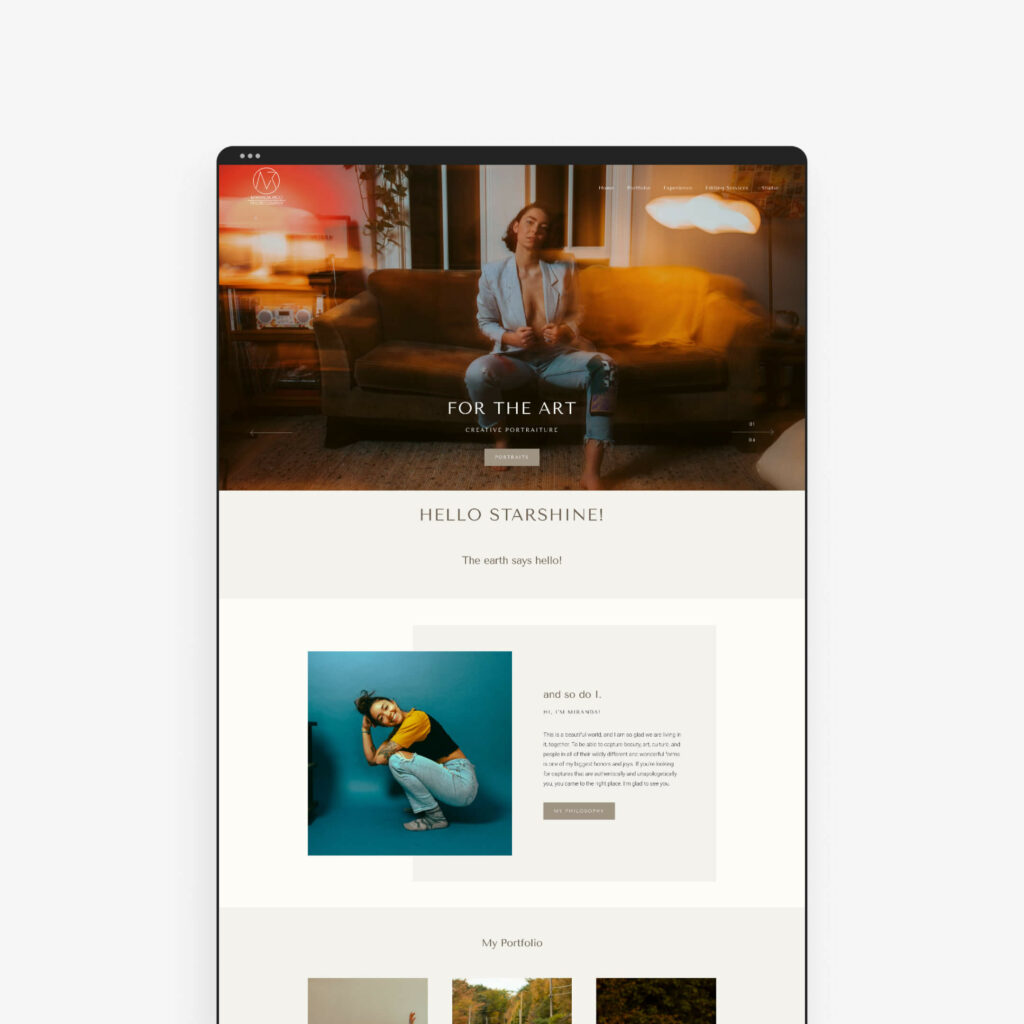 A portrait photography website highlighting branding elements and identity.