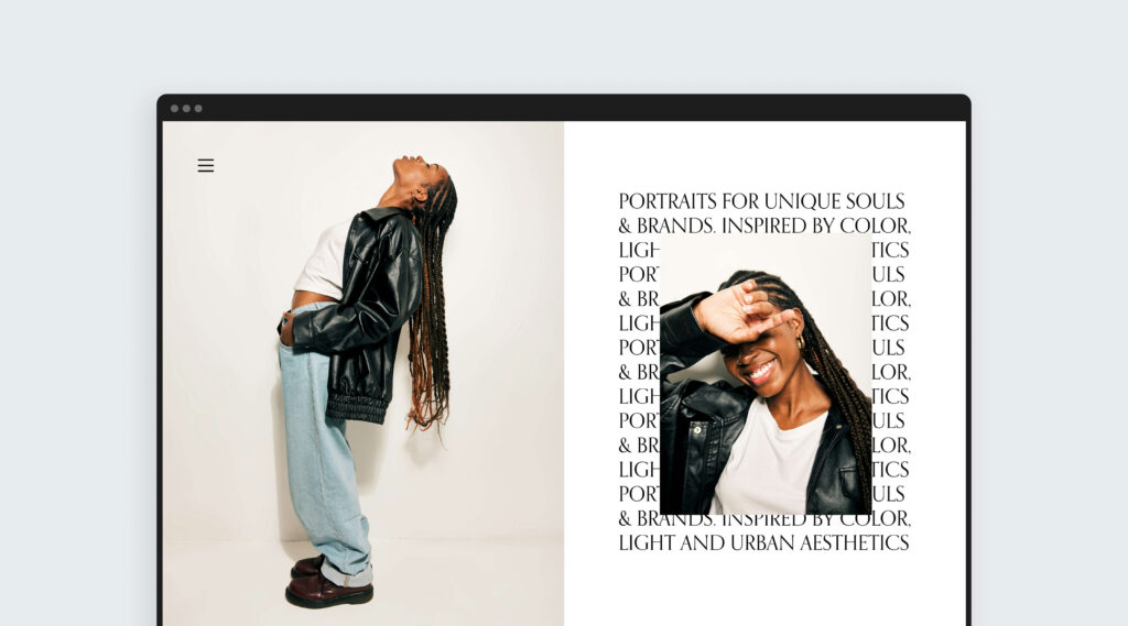Editorial-style layout with images layered on text