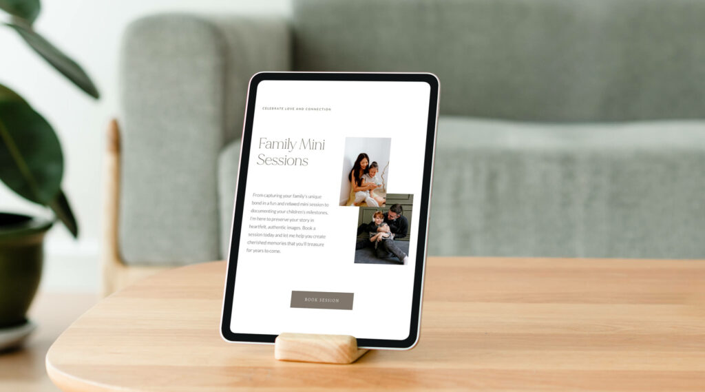 A tablet displaying a mini session landing page.