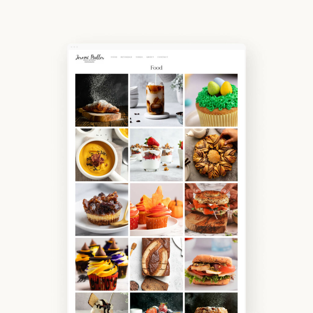 Example of a food photography website with a grid layout.