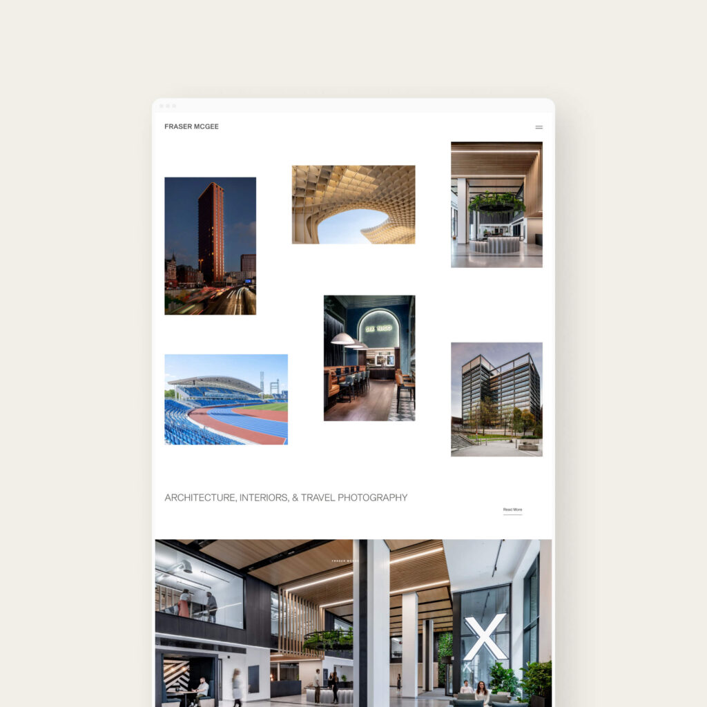 Minimalist website template for interior design and architecture