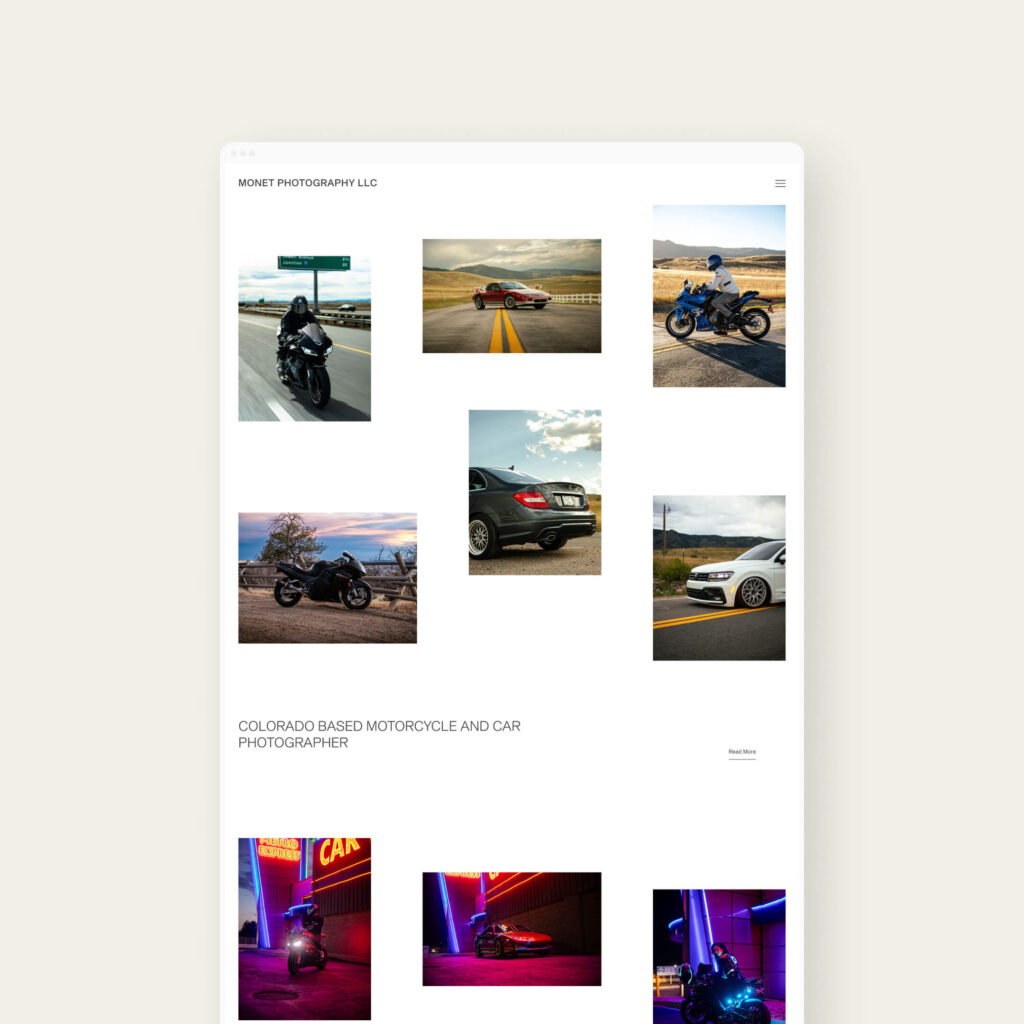 Minimalist website template for sports photographers.