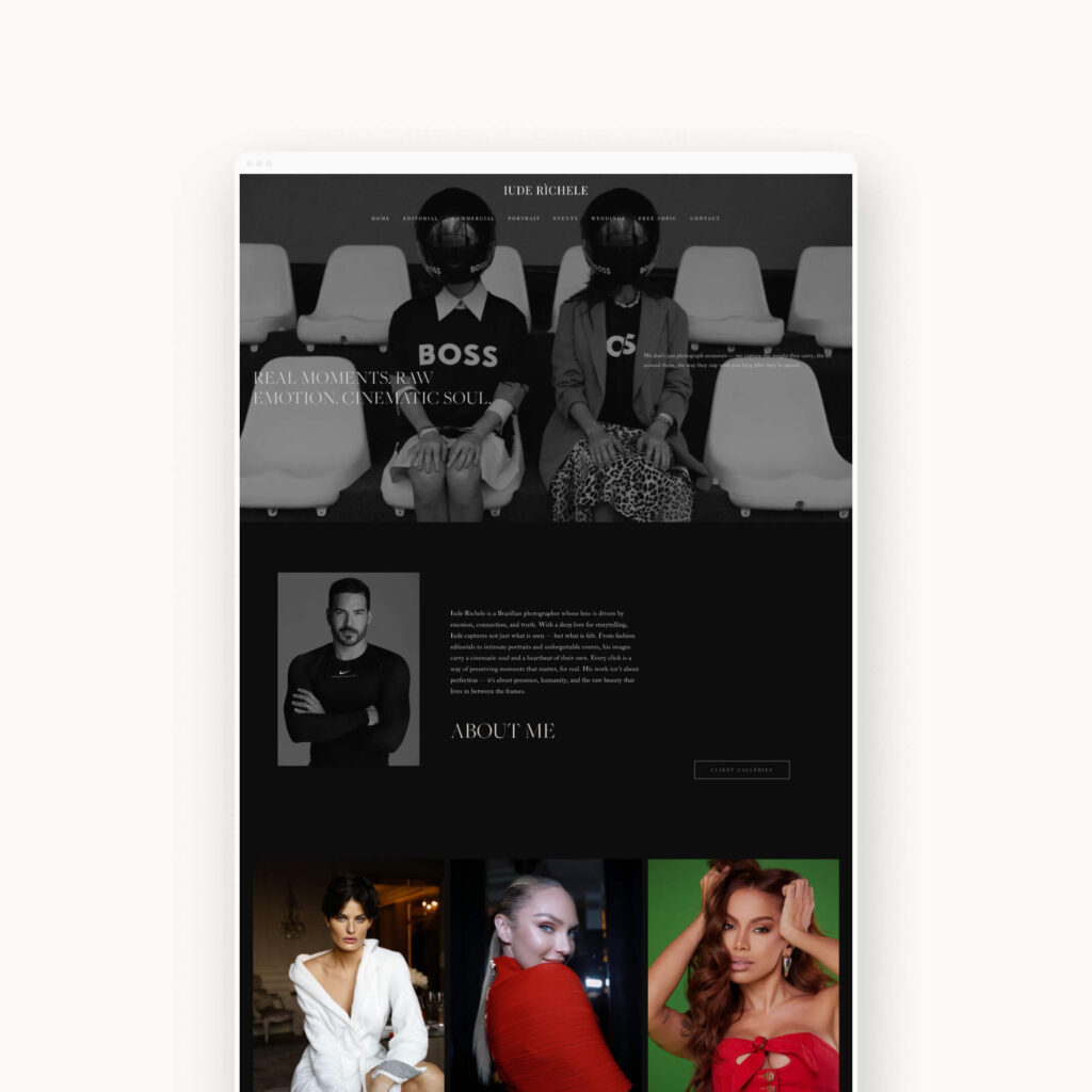 Dark elegant portfolio-style site with portfolio images, built with Pixieset using the Onyx template.